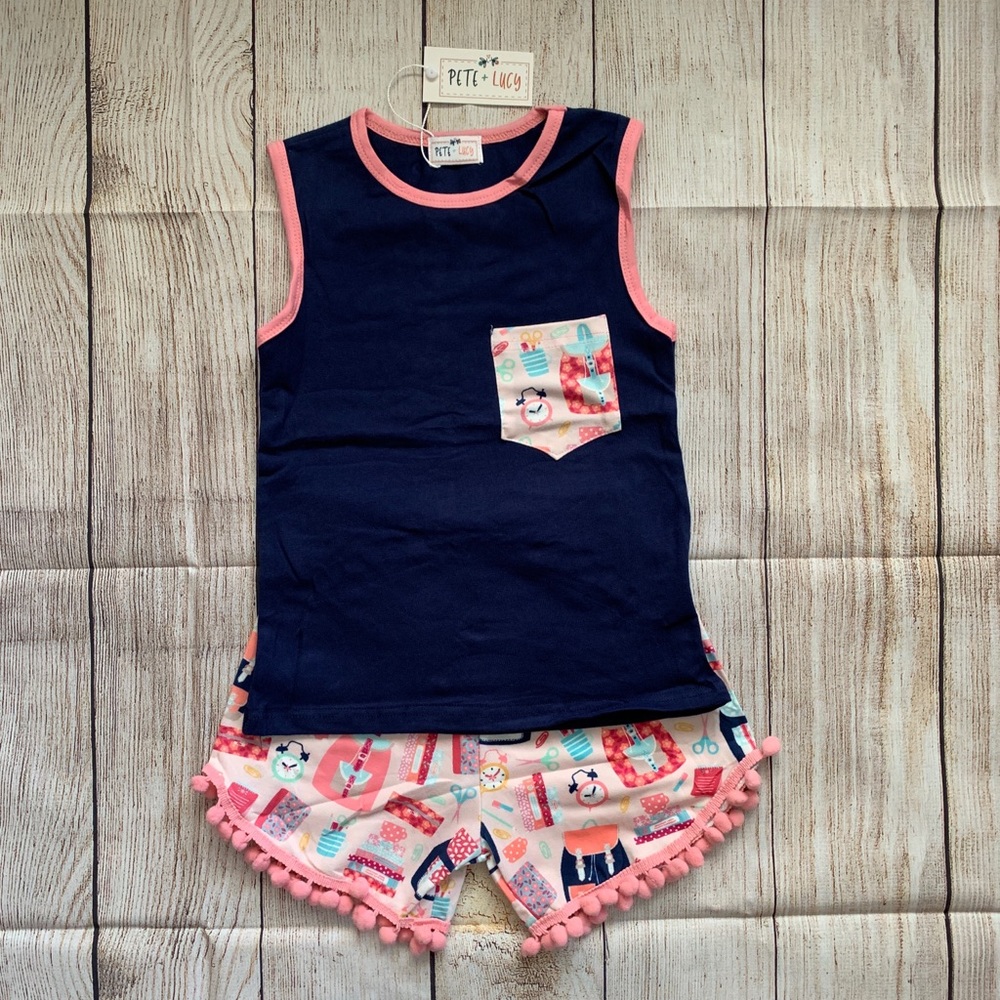 Pete + Lucy Pom Pom Short Set - Size 10/12